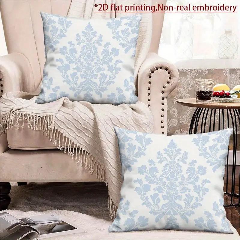 2PCS 2D Flat Elegant & White Damask Throw Pillow Covers Luxury Soft Covers with Zip Closure Double-sided Printed Cushion Cover