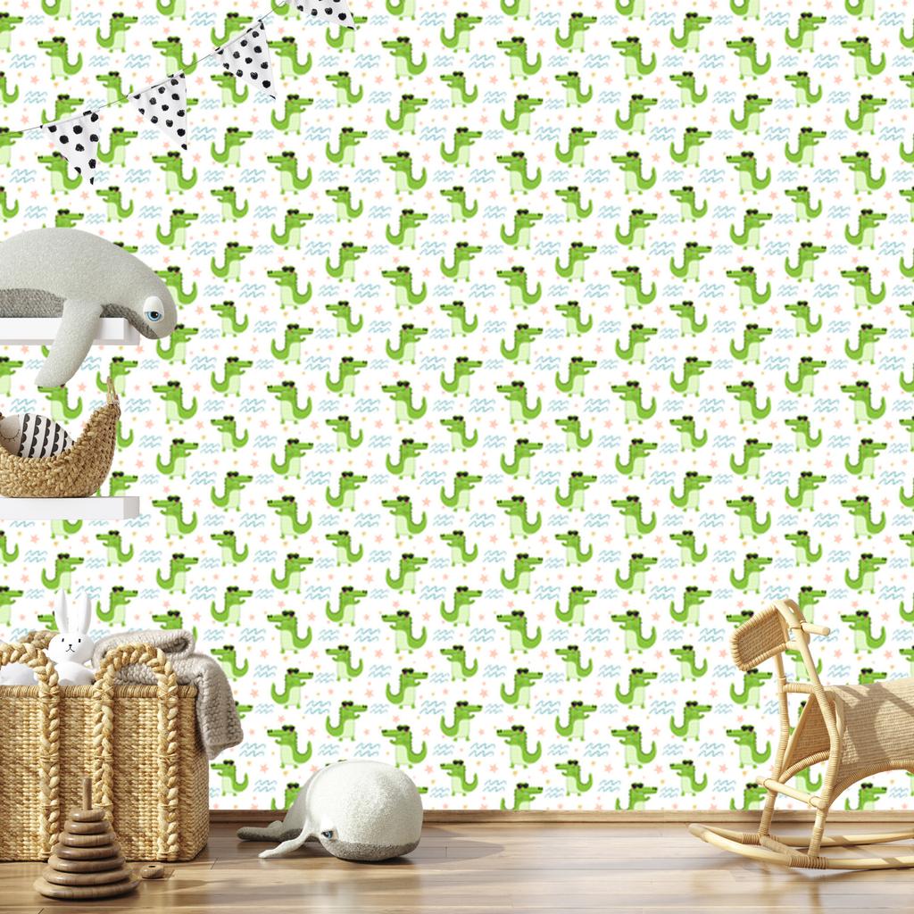 Crocodile Wallpaper White, Lime and Cream for Living Room and Bedroom 50x1000