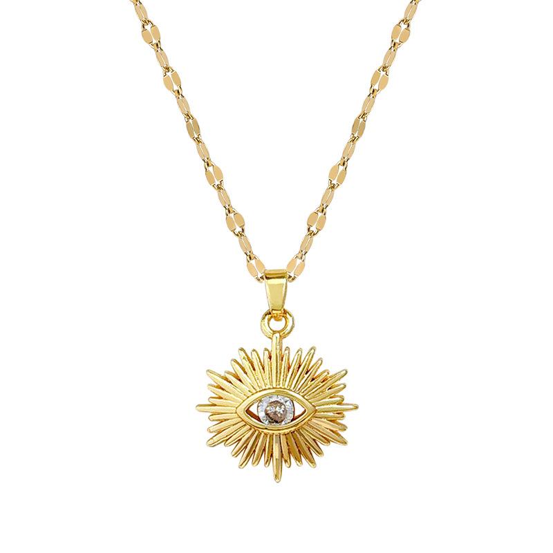 Slightly Inlaid Zircon Devil'S Eye Necklace, Eyelash Eye Copper Electroplated Real Gold Pendant, Wind Pendant.
