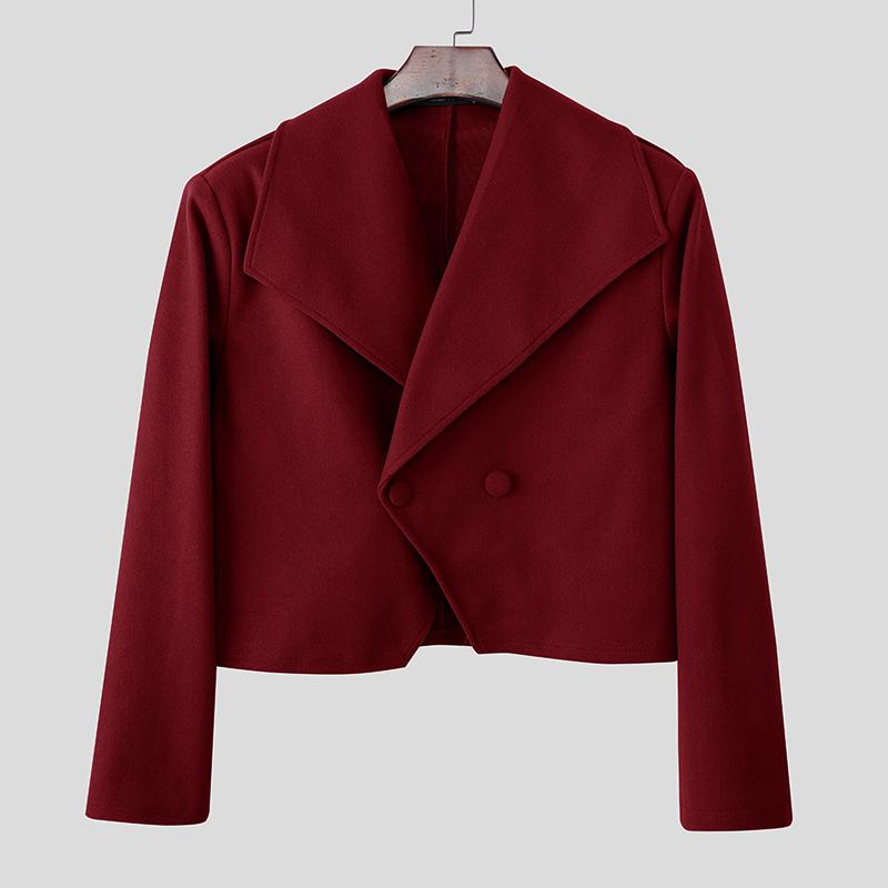 

INCERUN Осень Зима Мужской Длинный Рукав Передний Перекрест Укороченный Короткий Мельтон Блейзер Пальто красный