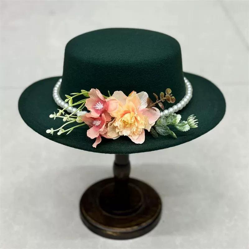 Dark Brown Faux Floral Felt Hat Wedding Hat Women'S Jazz Hat Panama French Elegant Felt Hat Somprero Mujer Chapeau Femme Luxe