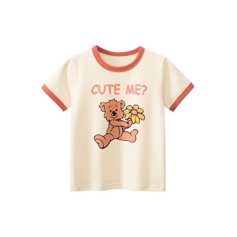 27Home Brand Children's Clothing 2026 Summer New Style Children's Cartoon Bear Pure Cotton Short-Sleeved T-Shirt Baby Girl Clothes