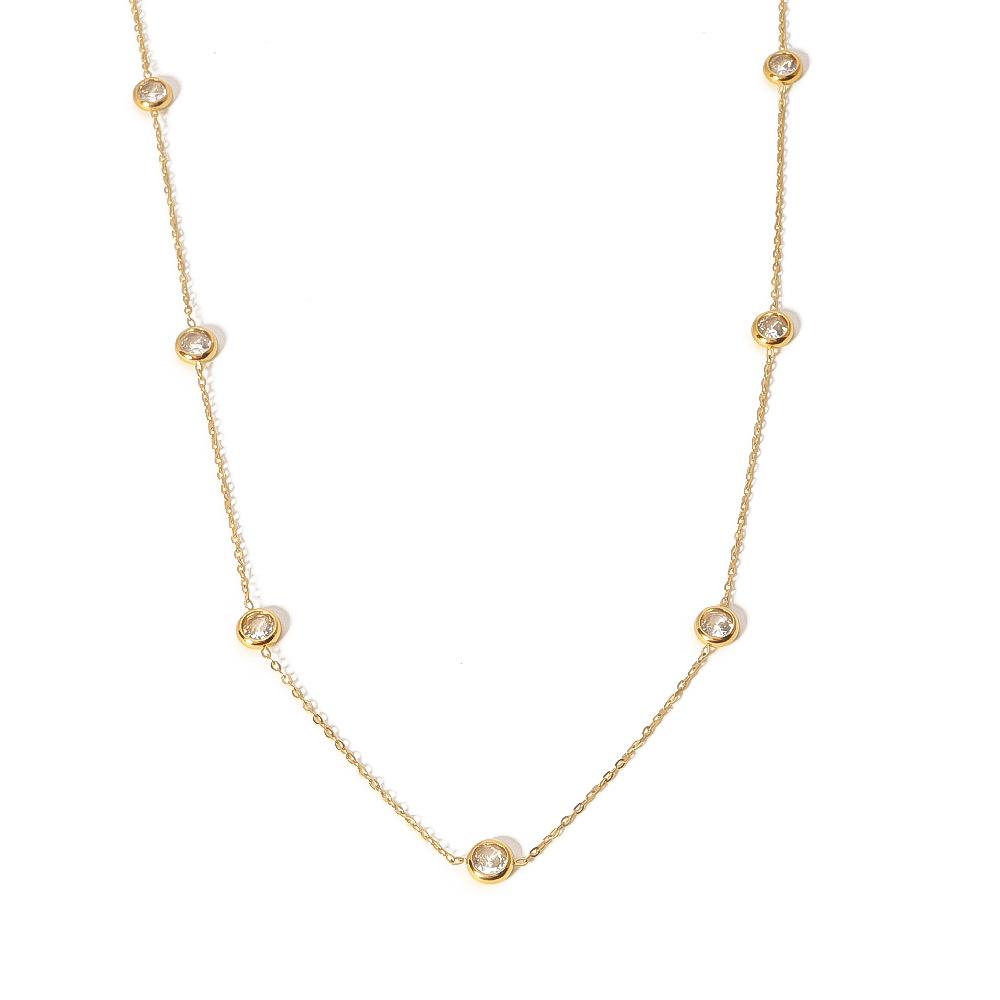 

Весна/лето Круглое ожерелье из нержавеющей стали с белым цирконием Легкая роскошная цепочка на ключицу из титановой стали премиум-класса Furnace real gold