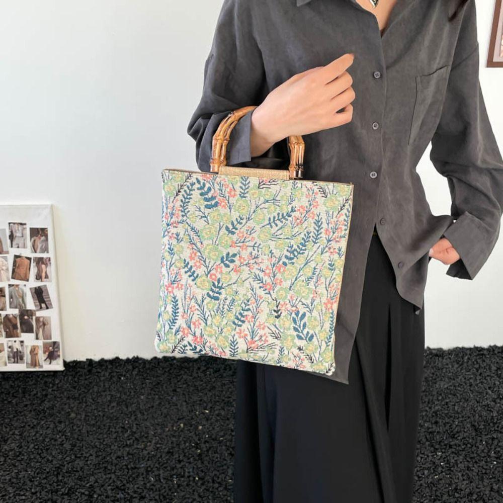 Sweet Cloth Jacquard Tote Bag Floral Flower Print Canvas Handbag Retro Chinese Style Hanfu Underarm Bag Cheongsam Accessories