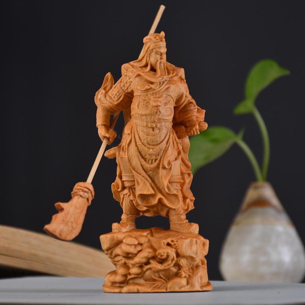 Taihang Cliff Cypress Wood Guan Yu Martial God of Wealth Carving: Solid Wood Desktop Ornament