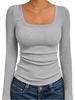 Crop Top da Donna a Maniche Lunghe a Coste con Scollo Quadrato - Stile Autunnale