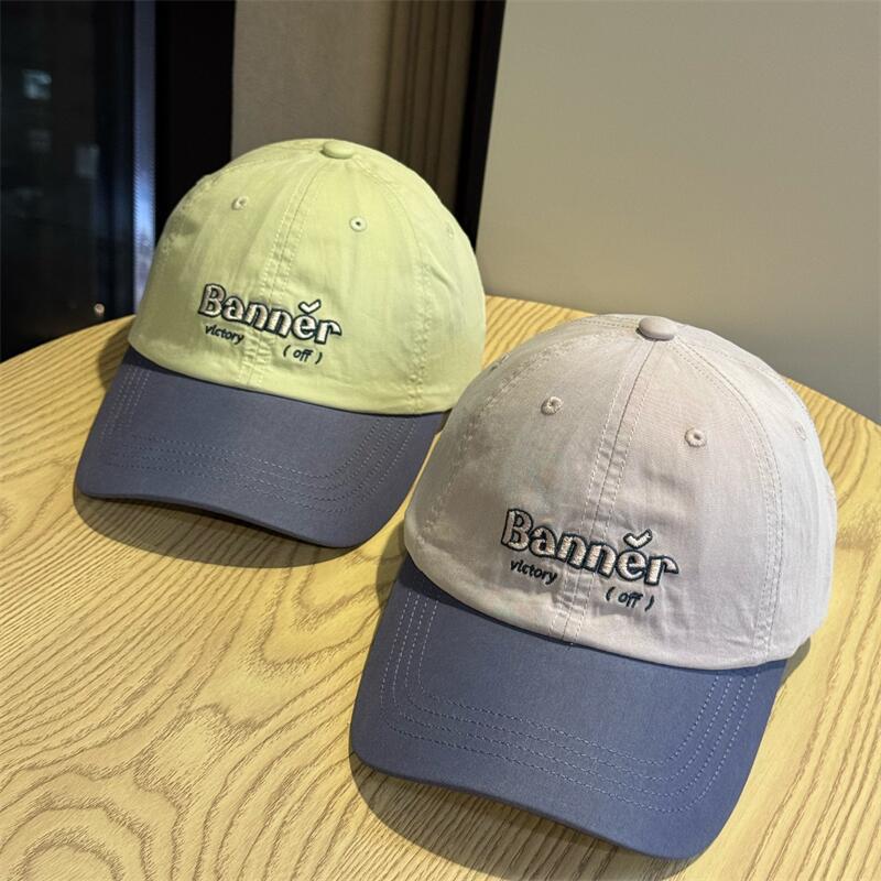 2026New Embroidery Banner Letter color-block baseball cap for women, all-season cotton couple's duckbill cap for men