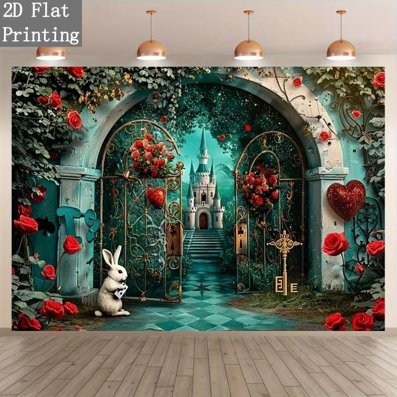 2D Alice in Wonderland Rose Gate Backdrop Birthday & Themed Party Background 47.2x31.5inch/120*80cm