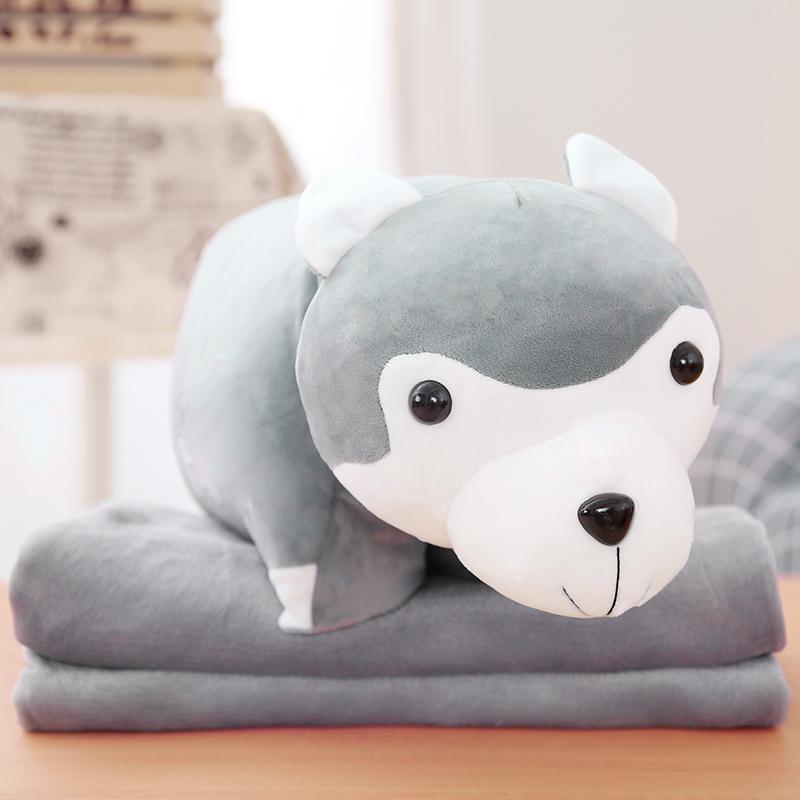 45cm Stuffed Cute Husky Dog And Panda Plush Pillow And Blanket Soft Kawaii Animal Plush Toy Creative