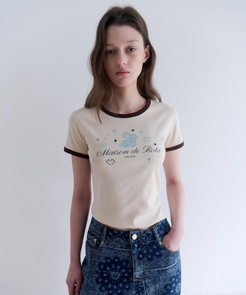ROLAROLA Rorabbit Friends Ringer T-Shirt Ivory