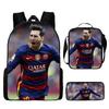 Sac à dos scolaire imprimé Messi pour étudiant Sac à dos Satchel C Luo pour Neymar Ensemble trois pièces