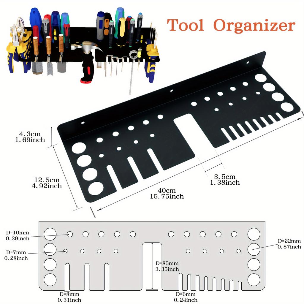 Heavy-Duty Metal Wall-Mounted Tool Organizer Rack - Space-Saving Shelf for Screwdrivers, Pliers, Wrenches, Hammers for Garage