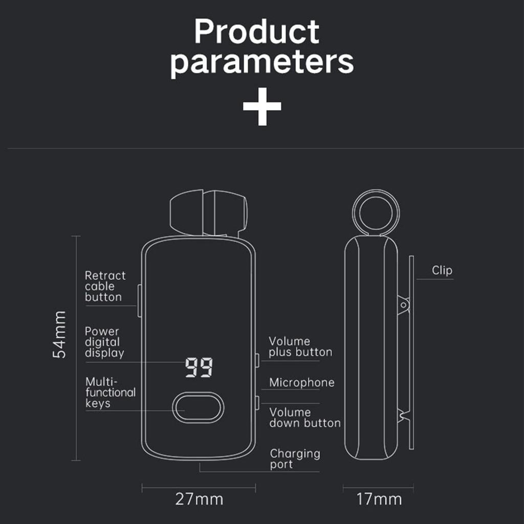 Docooler Stereo Digital Fast Portable Single Headset Business Perfect for and Business Clip-on Headphones, Display, Charging, Headphones, In-Ear