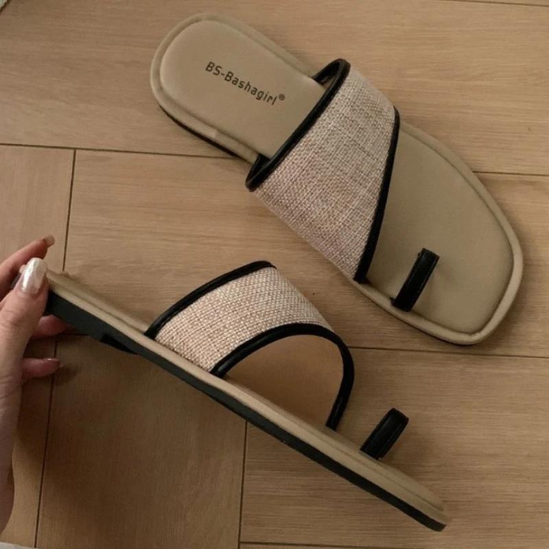 Fashion Fashion Weave Clip Toe Flat Sandals Women Summer Comfortable Low Heel Designer Shoes Simple Non-slip Vacation Beach Casual Shoes