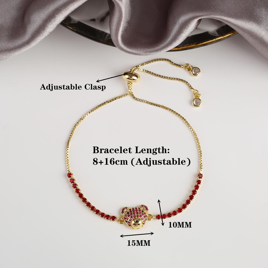 6 Colors Cute Zirconia Animal Bear Leather Braided Bracelet Classic for Man Woman Party Daily Wear Stainless Steel Jewelry Gift