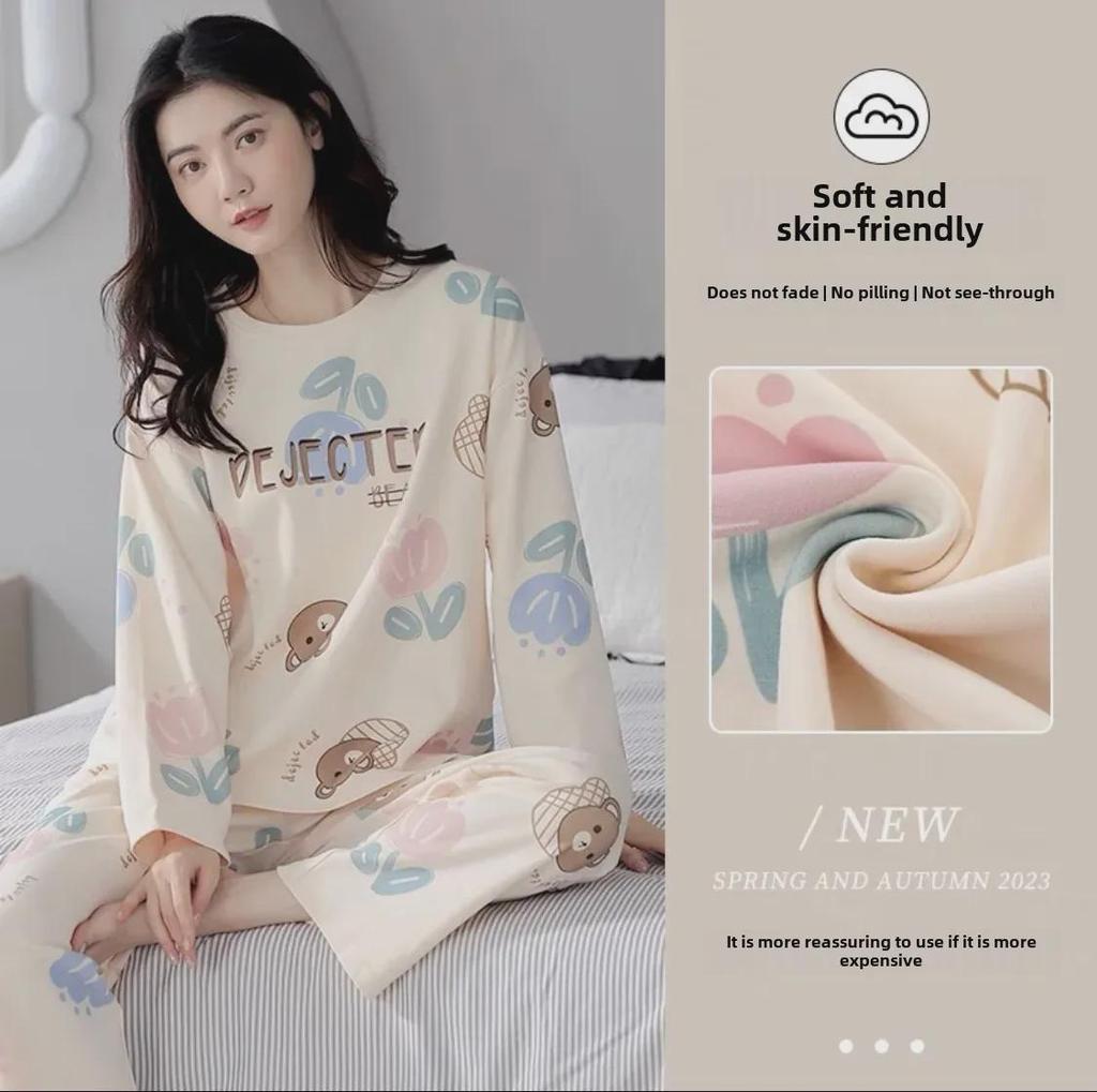 Dámský jarní/podzimní kreslený pyžamový set s vycpávkami na prsou, dlouhými rukávy a kalhotami - Volný, pohodlný a vhodný pro venkovní nošení