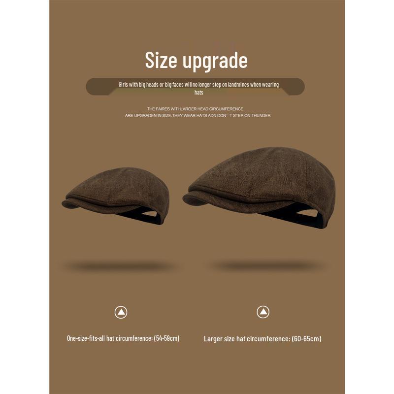 Grande Casquette Plate Marron à Bec de Canard, Béret Japonais Rétro, Grande Taille, pour le Printemps et l'Automne.