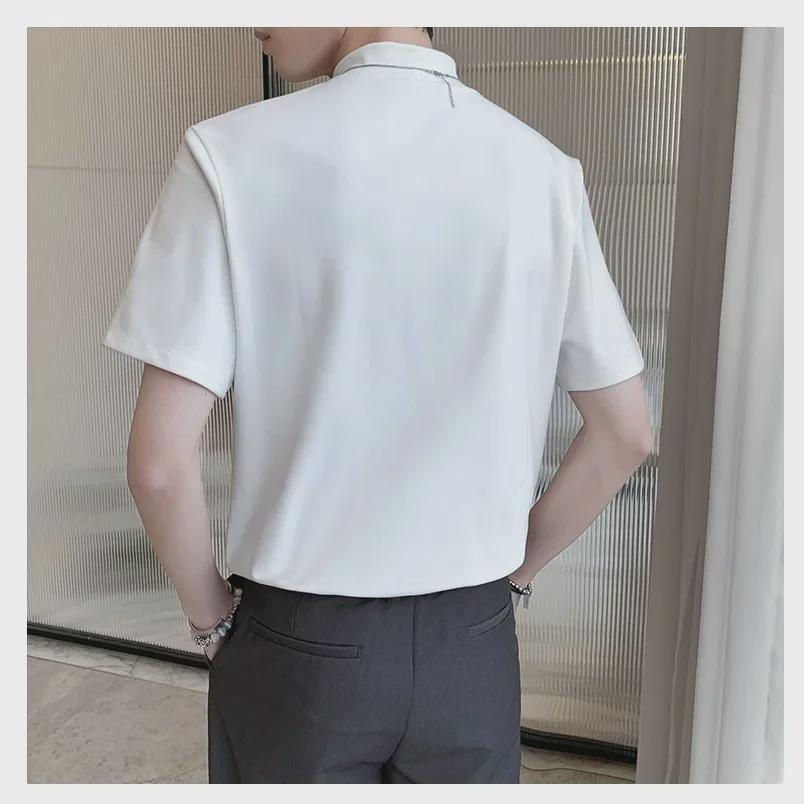 Men’s High-End Short-Sleeve T-Shirt: Lightweight, Half-High Collar, Solid Color, Ideal for Spring and Autumn.