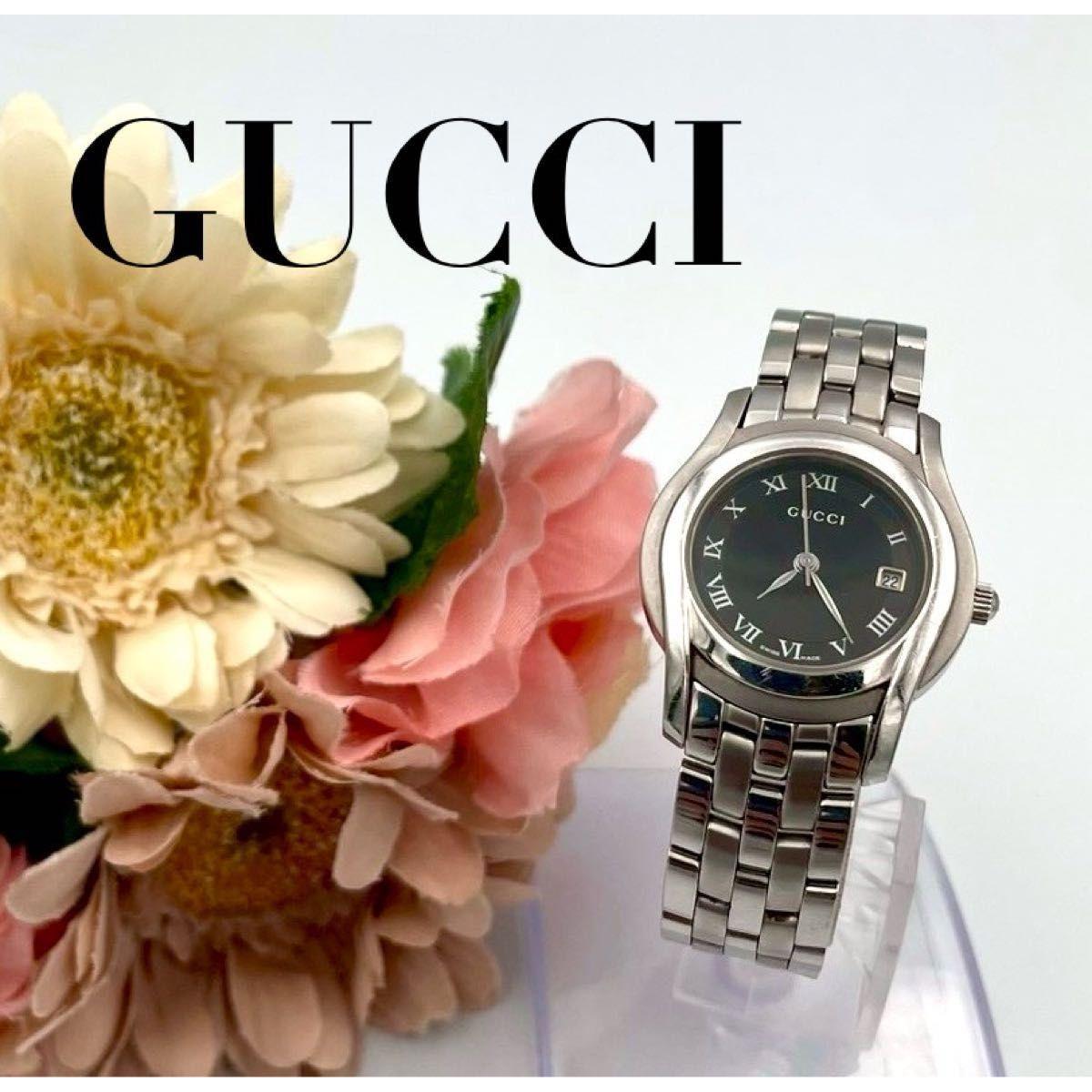 Used 835 New Battery GUCCI Gucci 5500L Date Watch Quartz Black Dial Stainless Steel Ladies Silver Working