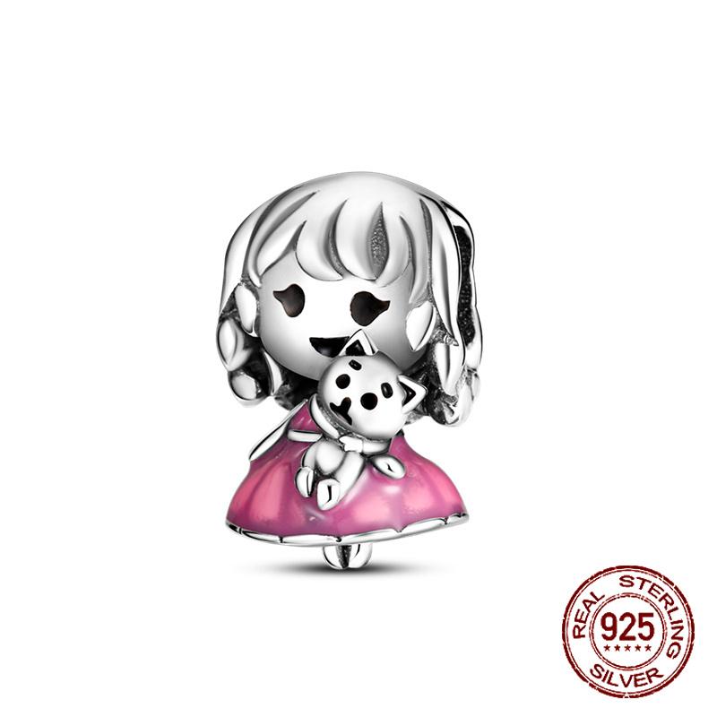 925 sterling copper boys and girls lovers pendant charms Fit 4MM hole diameter bracelet charm beads necklace Diy female Zircon