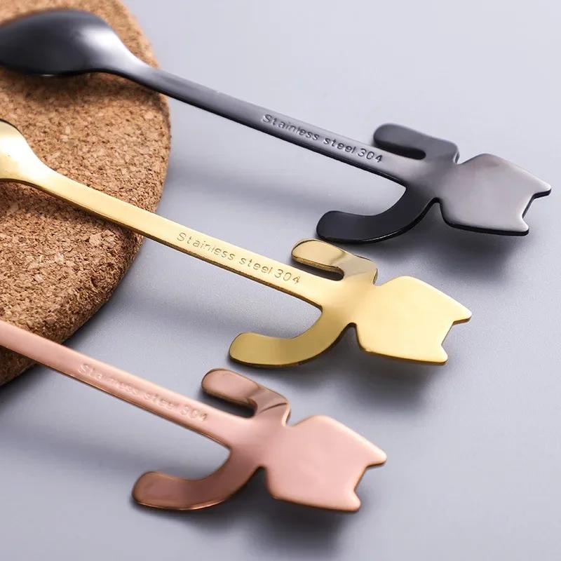 Mini Cute Coffee Spoon 304 Stainless Steel Cartoon Cat Spoon Teaspoon Dessert Snack Scoop Milk Children Spoons Tableware