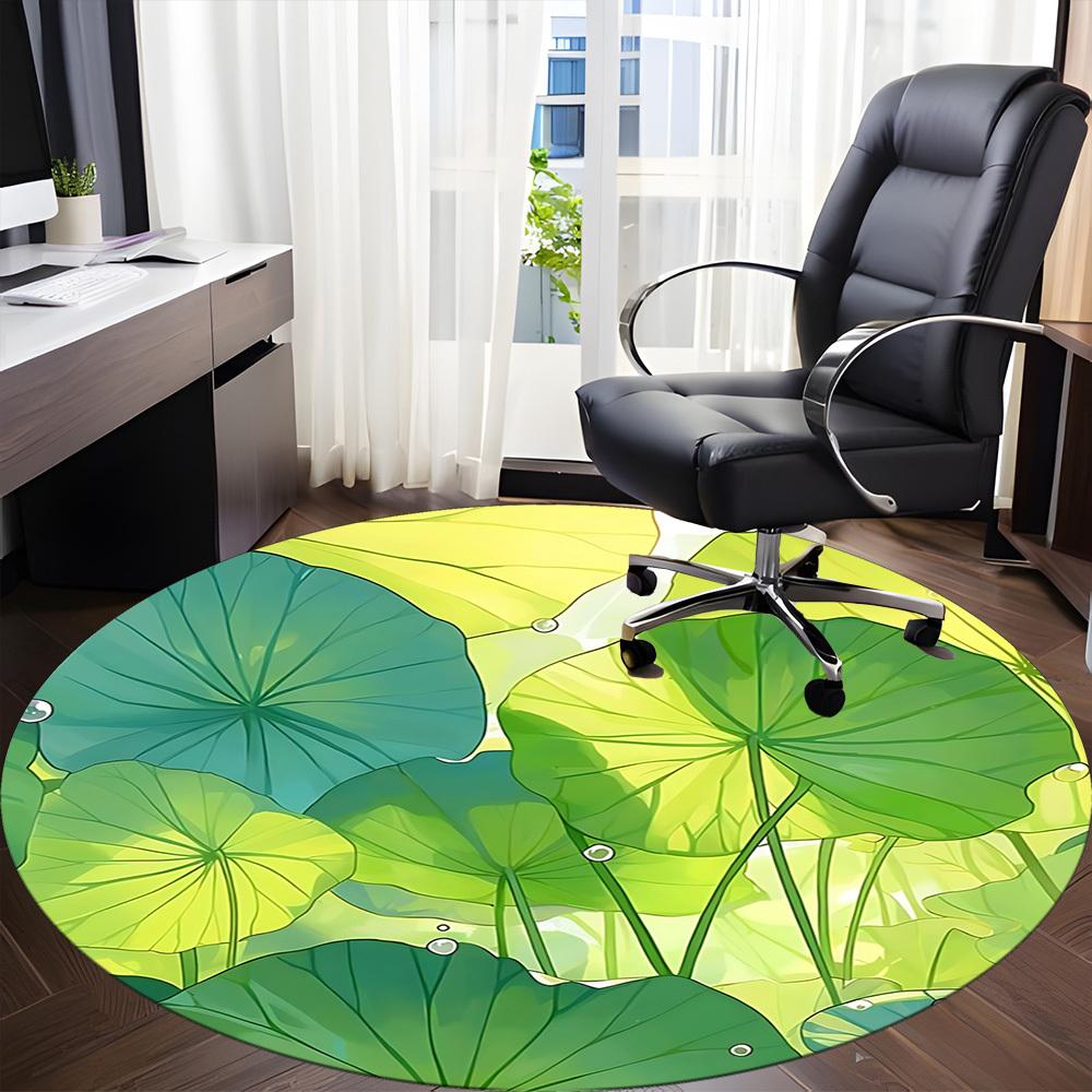 1pc Lotus Leaves Nature Office Round Area Rug, Mat Suitable For Office, Under Office Chairs Bedroom Living Room Home Decor, Room Deco