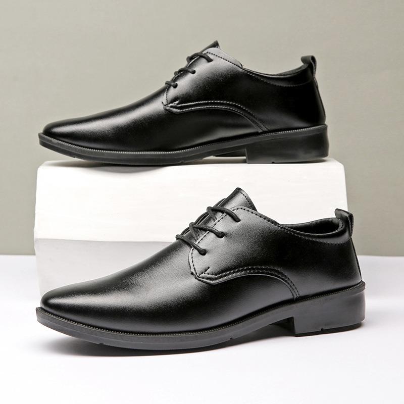 Business leather shoes men's black casual work shoes simple fashion best man wedding shoes versatile lace-up soft sole fashion men's shoes