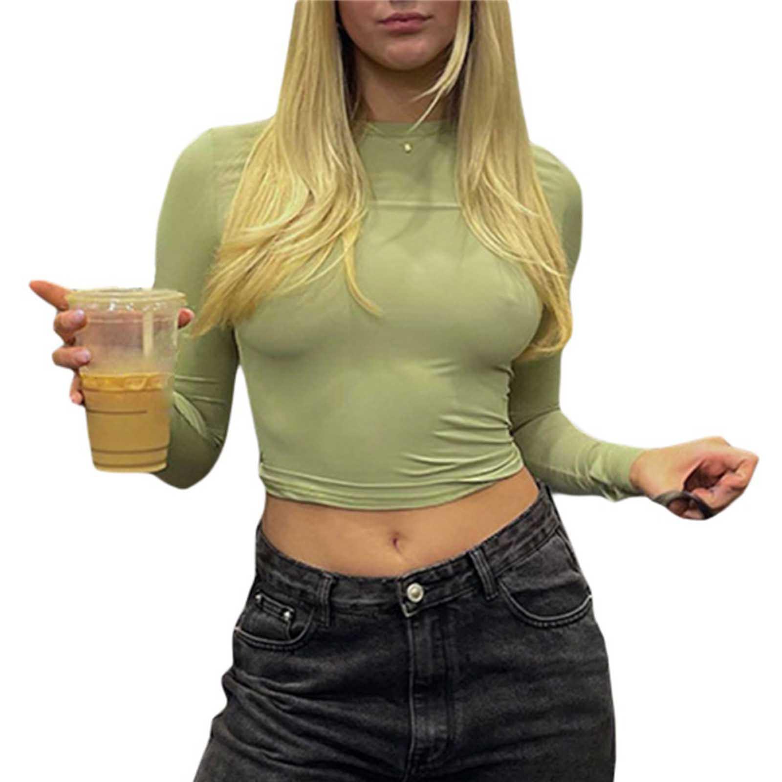 

Женская модная однотонная футболка с круглым вырезом и длинными рукавами, топ L зелёный