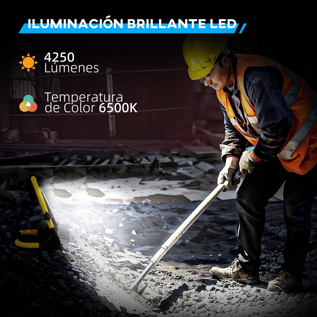 LED Spotlight, 4250 Lumens, IP65, 6500K, Weatherproof, Portable, 25.5 x 16 x 25.5 cm, Yellow