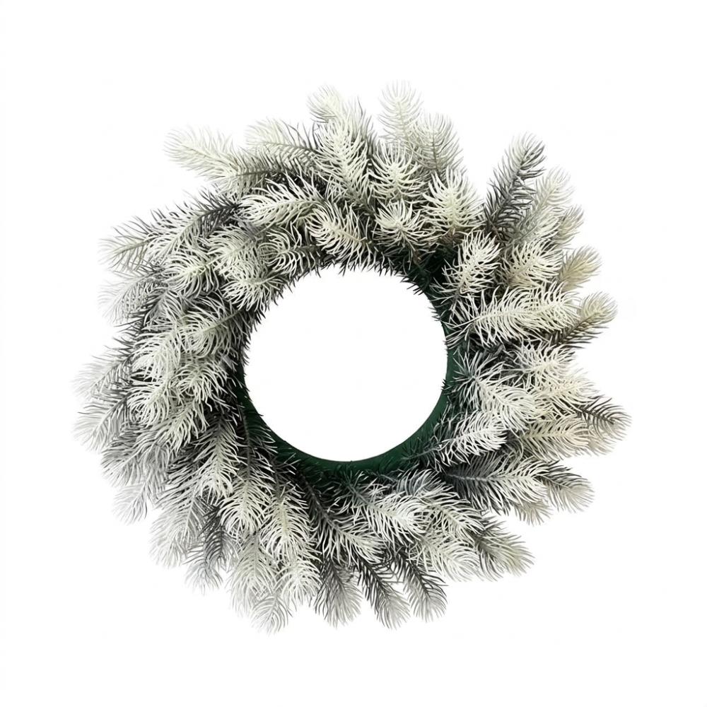 Snowy Christmas Pine Wreath Red Berries Plastic Frosted Pine Berry Wreath Evergreen Round Pine Needles Door Wreath