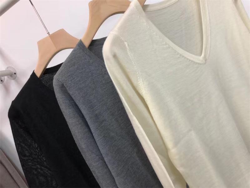 Women's V-Neck Wool Cashmere Knit Sweater: Comfortable, Versatile, Slimming, Long-Sleeved Base Layer for Autumn/Winter