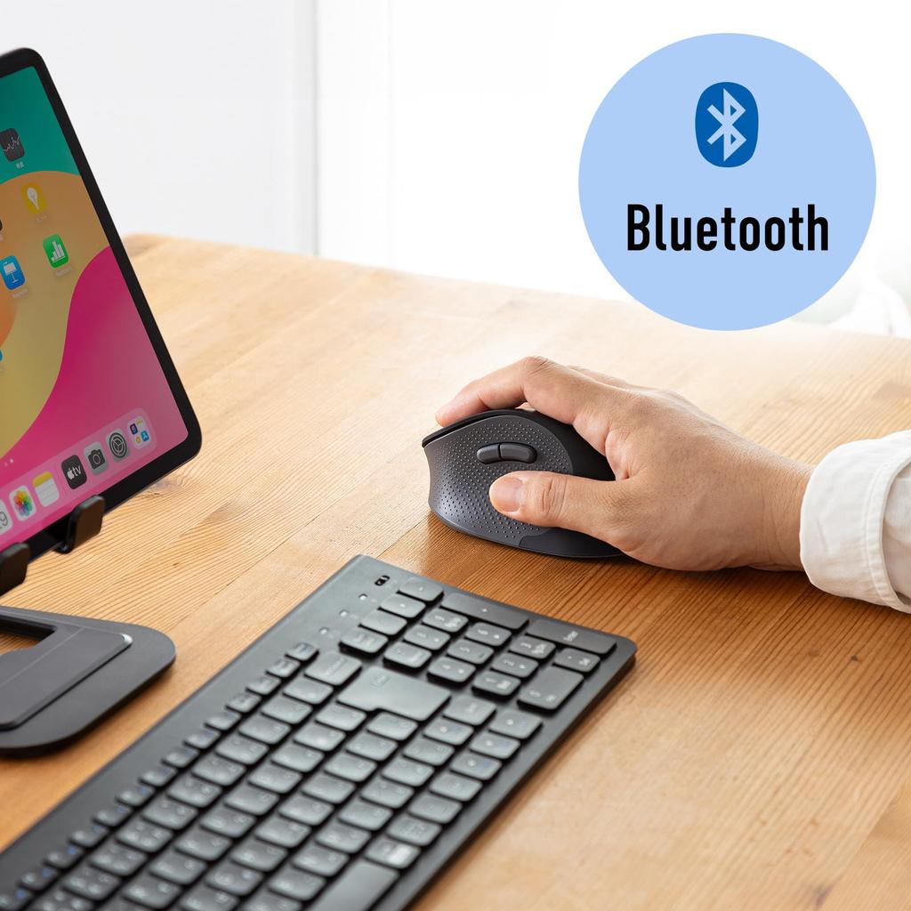 Sanwa Supply Silent Wireless Ergonomic Combo Mouse Wireless 58mm (2.4GHz + Bluetooth, Height) MA-EWBBS528LBK