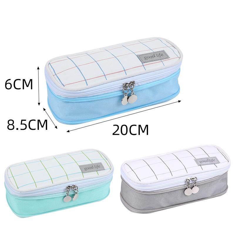 KOKUYO Plaid Expandable Double Zipper Unisex Pencil Case - Large Capacity Stationery Bag