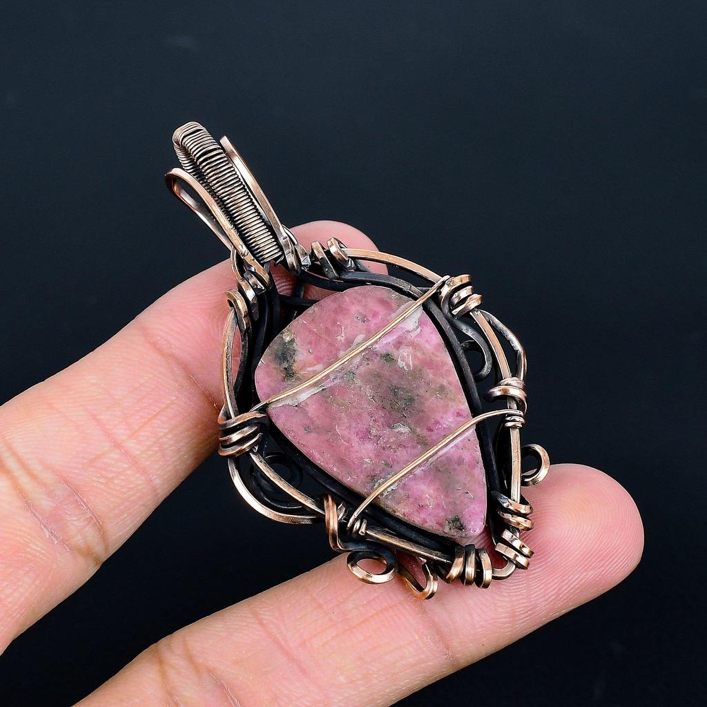 Rhodonite Jewelry, 999 Copper Wire Wrapped Pendant Handmade Gemstone Jewelry, Gifts For Wife Brand New Pendant