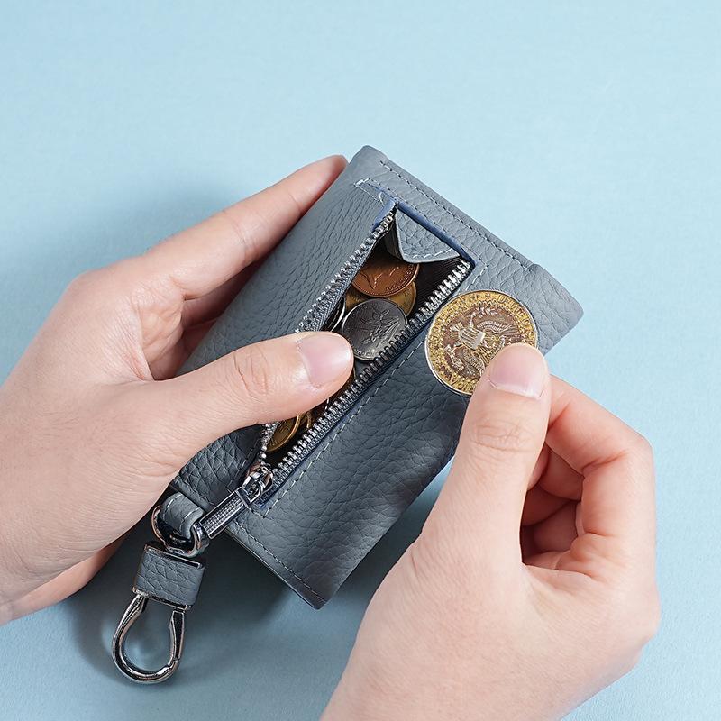 New leather key bag wallet integrated folding wallet first layer cowhide men's and women's waist buckle household key bag