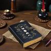 Moon Phase Leather Journal 5×7” | Handmade Deckle Edge Paper Diary 200 Pages | Black Mystic Notebook | Wiccan Moon Phases Journal with Lock