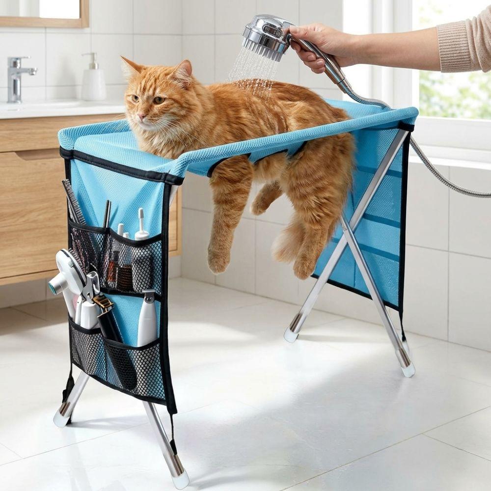 Faltbare Haustierpflege-Hängematte Kratzfester Katzen-Badegestell Welpen-Nagelknipser-Halter Tierpflege