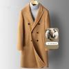 Trench in Lana Double Face da Uomo, Capospalla in Lana Nero, Cappotto Lungo, Doppiopetto, Spesso Nero, Autunno, Inverno