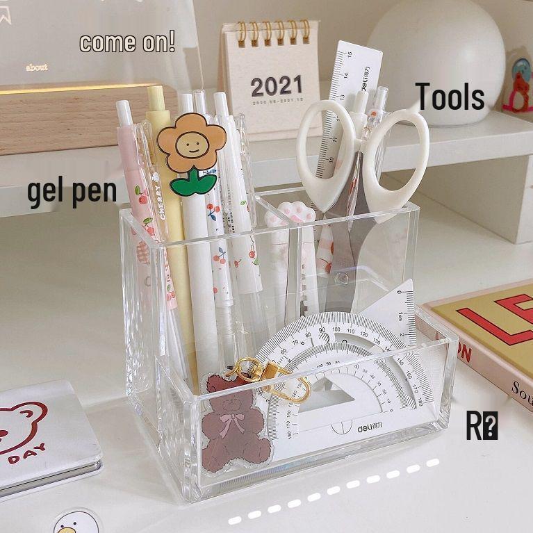Stylish Multi-Grid Transparent Pen Holder for Office Desk