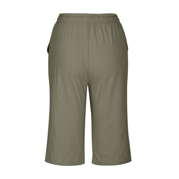 Women Casual Linen Shorts with High Waisted Drawstring Pants Pockets