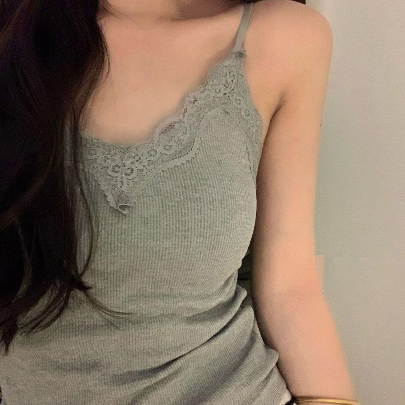 Big Size American Vintage Lace Patchwork with Women's New Sexy Outside To Wear Halter Vest Spice Girl Style Top