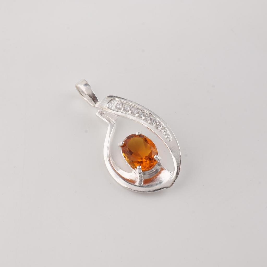 Citrine Gemstone 925 Sterling Silver Women Jewelry Designer Zircon Pendant 1.4" Valentine's Gift For Her CZP-16-6