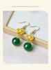 Xirui Natural Green Agate Round Bead Earrings for Women - Chinese Retro Fashion, Versatile Temperament, Ear Hook Style