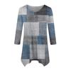 Moda Donna Casual Scollo a V Colore a Contrasto Stampato Manica a Sette Punti Camicia Cinturata Top Ampio Confortevole
