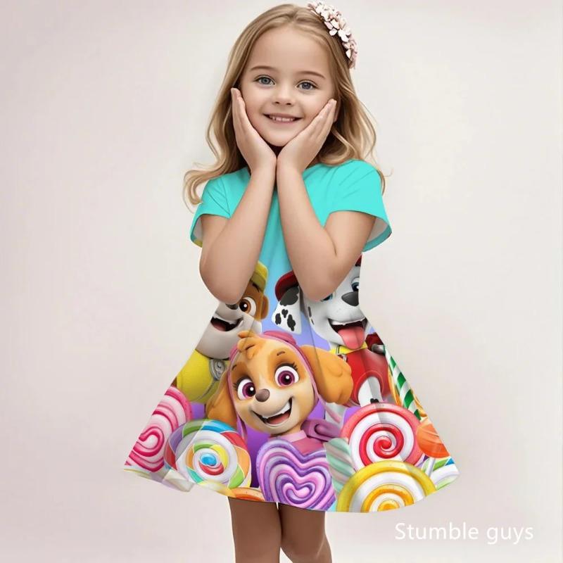 Summer Casual Beach Sundress Girls Paw Patrol Cute Cartoon Print Fashion Soft Lightweight