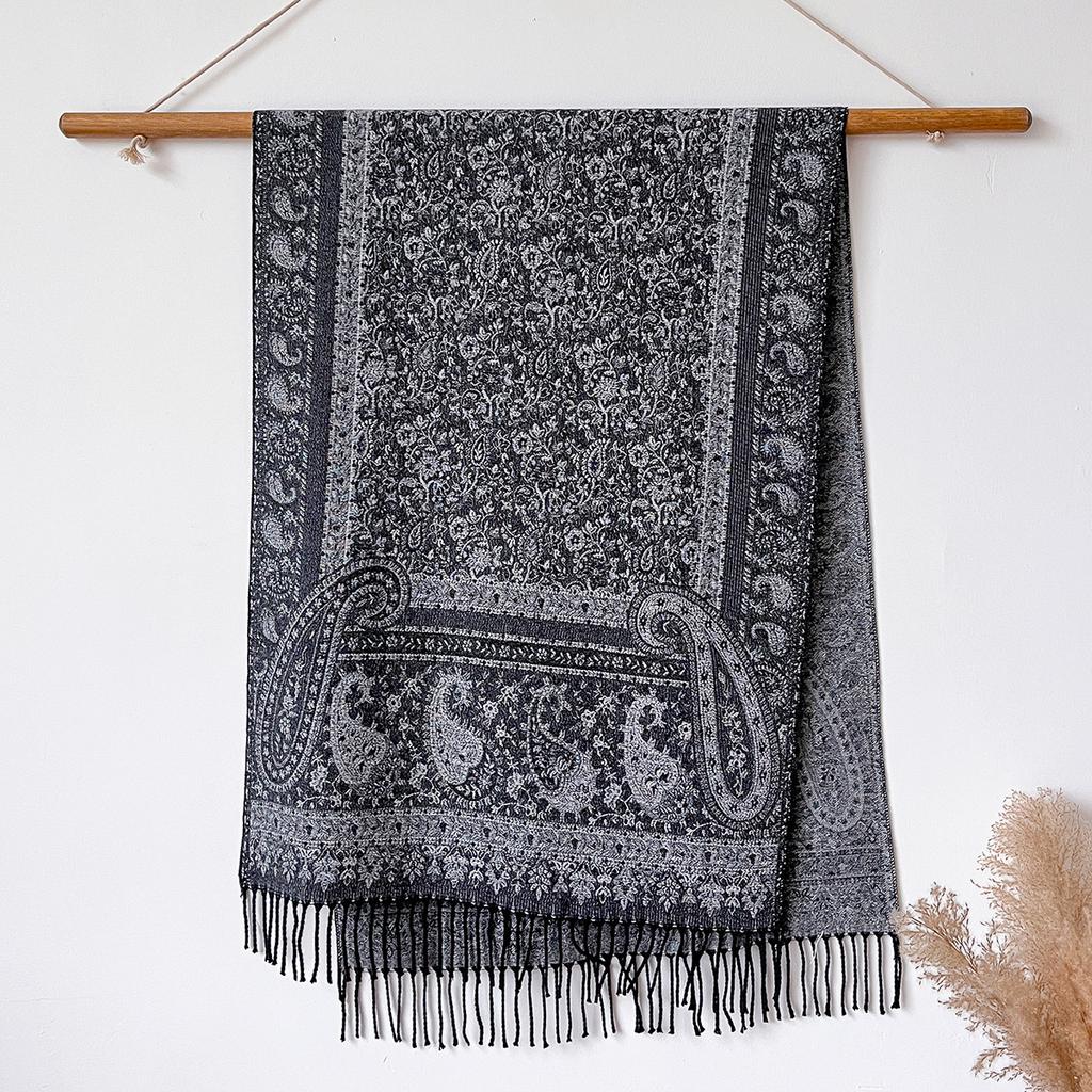 Ethnic Style Jacquard Cashew Flower Travel Scarf Women's Jacquard Fringed Scarf Thickened Extra Long Cape Shawl