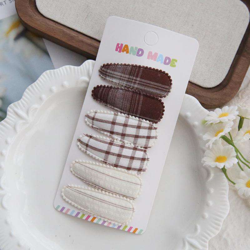 6Pcs/set Cute Floral Cotton Hair Clips Set Plaid Fabric Bows for Girls Baby Kids Hair Accessories Finishing Bangs Kids Headwear