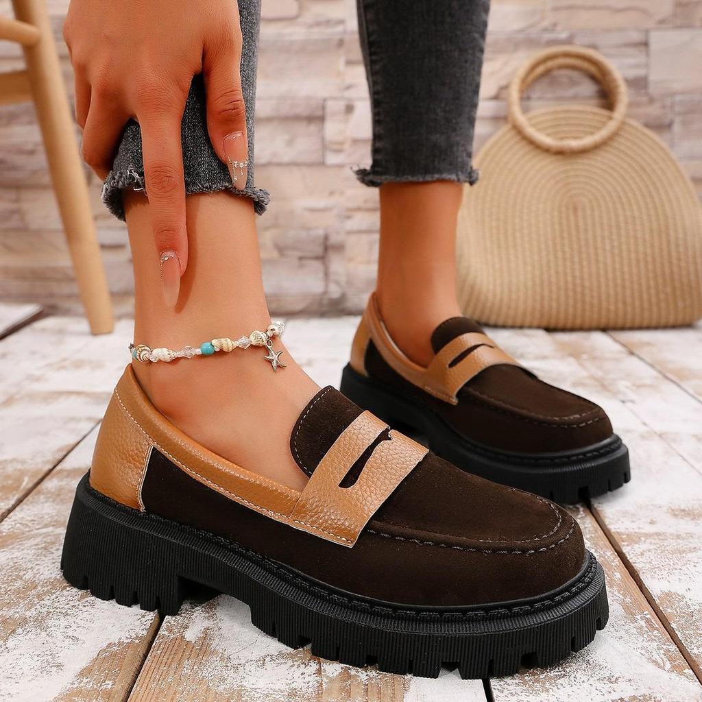 2025 Spring/Autumn European & American Round Toe Slip-on Leather Loafers: Low Heel, Flat Shoes