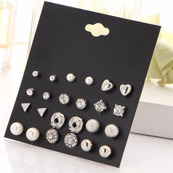 12 Pair/Set Imitation Pearl Heart Love Crown Triangle Stud Earring Lady Jewelry
