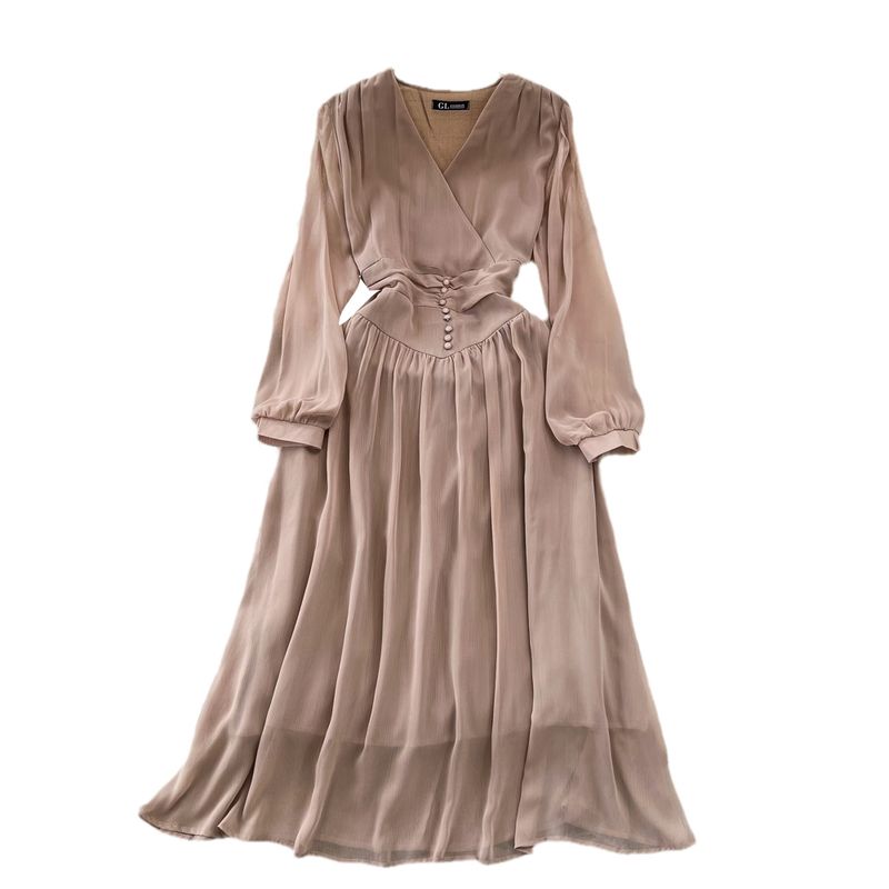 Spring and Autumn French Tea Break First Date Bubble Chiffon Dress